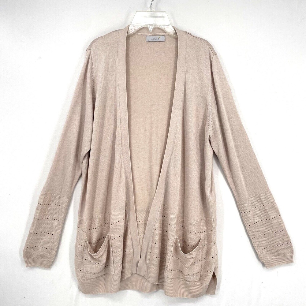Per Una Women's Size L Putty Nude Colored‎ Long Sleeved Cardigan Marks & Spencer